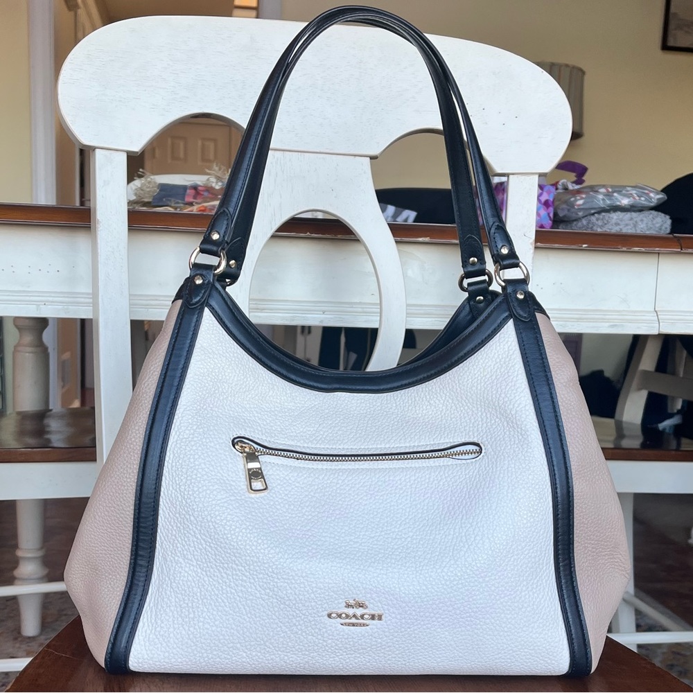 Coach White, Black & Blush Pebbled Leather Shoulder Bag